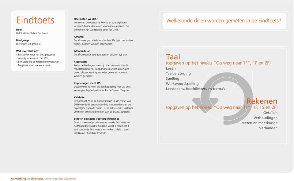 Wat levert het op? Een advies voor het best passende vervolgonderwijs in het VO. Een score op de referentieniveaus van Meijerink voor taal en rekenen.