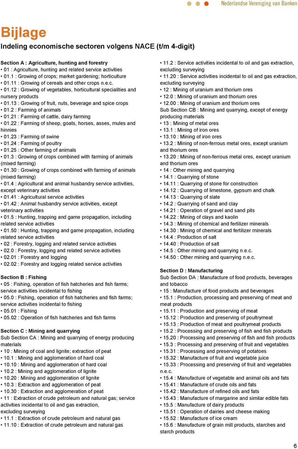 13 : Growing of fruit, nuts, beverage and spice crops 01.2 : Farming of animals 01.21 : Farming of cattle, dairy farming 01.22 : Farming of sheep, goats, horses, asses, mules and hinnies 01.