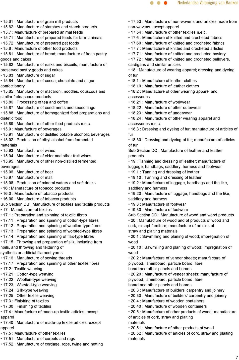 82 : Manufacture of rusks and biscuits; manufacture of preserved pastry goods and cakes 15.83 : Manufacture of sugar 15.84 : Manufacture of cocoa; chocolate and sugar confectionery 15.