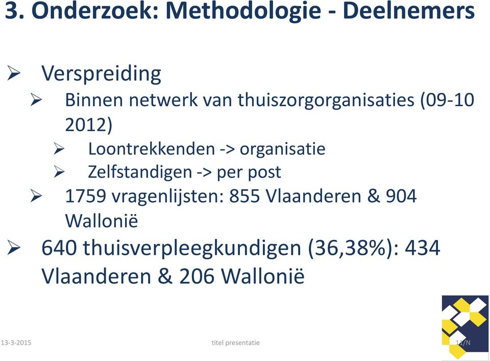 Zelfstandigen -> per post 1759 vragenlijsten: 855 Vlaanderen & 904 Wallonië