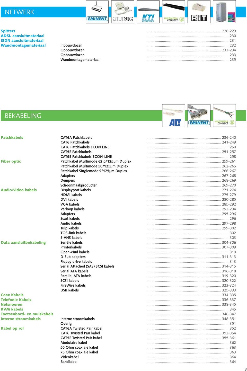 ..258 Fiber optic Patchkabel Multimode 62.5/125µm Duplex... 259-261 Patchkabel Multimode 50/125µm Duplex... 262-265 Patchkabel Singlemode 9/125µm Duplex... 266-267 Adapters... 267-268 Dempers.