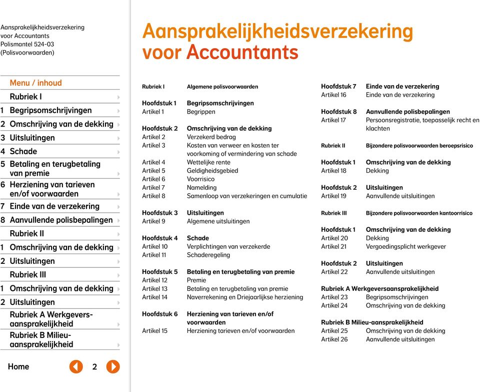 ter voorkoming of vermindering van schade Wettelijke rente Geldigheidsgebied Voorrisico Namelding Samenloop van verzekeringen en cumulatie Uitsluitingen Algemene uitsluitingen Schade Verplichtingen