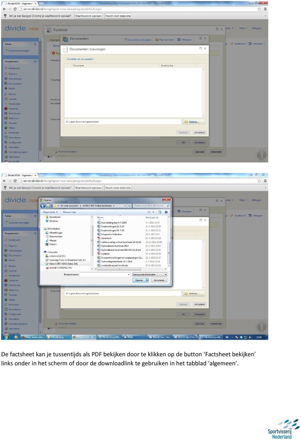 Factsheet bekijken links onder in het scherm