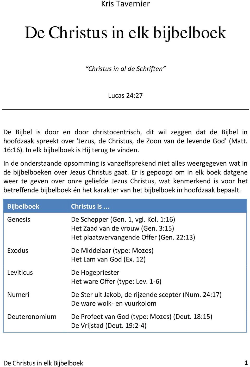 In de onderstaande opsomming is vanzelfsprekend niet alles weergegeven wat in de bijbelboeken over Jezus Christus gaat.