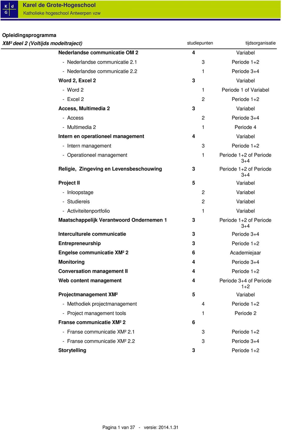 operationeel management 4 Variabel - Intern management 3 Periode 1+2 - Operationeel management 1 Periode 1+2 of Periode 3+4 Religie, Zingeving en Levensbeschouwing 3 Periode 1+2 of Periode 3+4