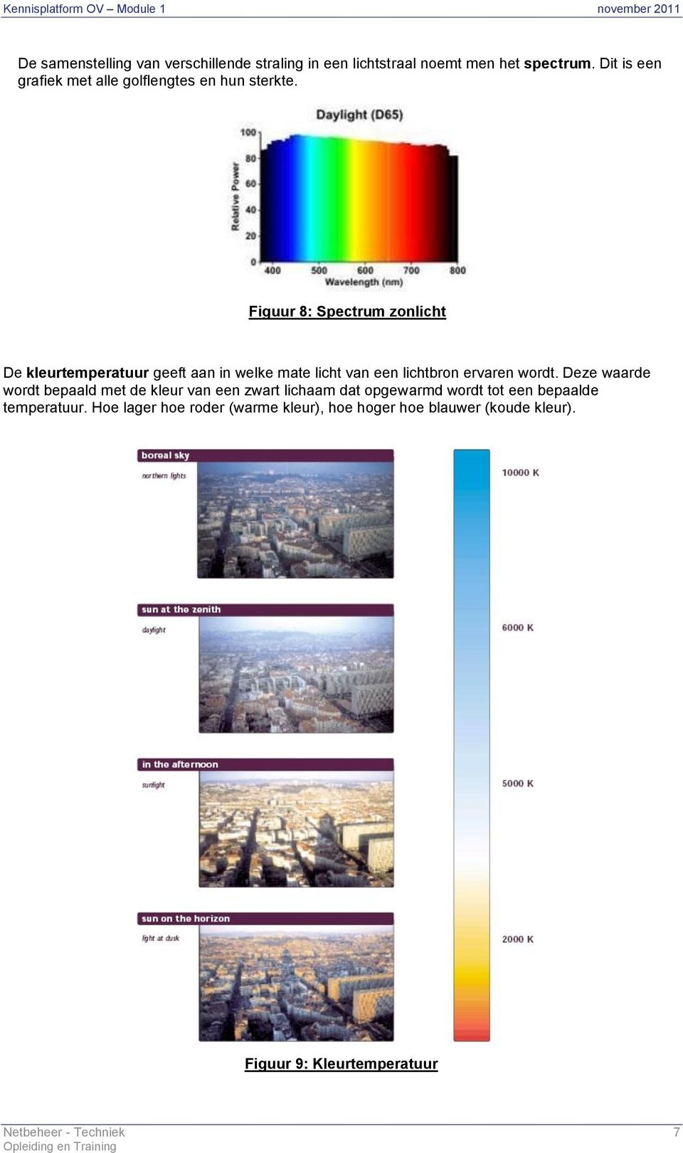 Figuur 8: Spectrum zonlicht De kleurtemperatuur geeft aan in welke mate licht van een lichtbron ervaren wordt.