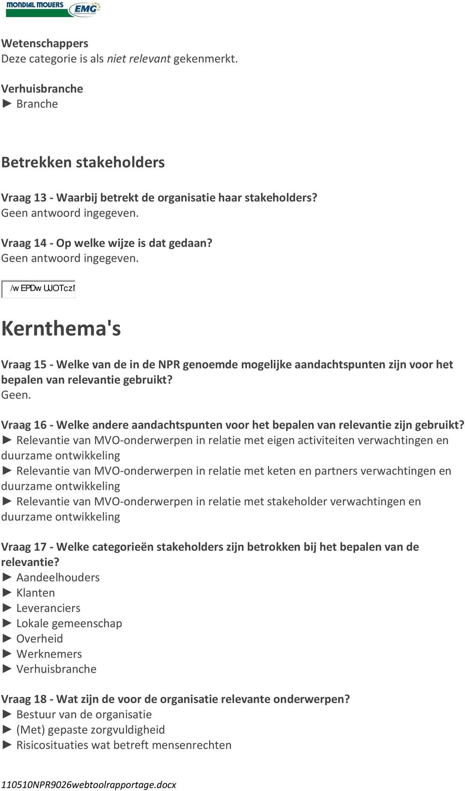 /w EPDw UJOTczN Kernthema's Vraag 15 - Welke van de in de NPR genoemde mogelijke aandachtspunten zijn voor het bepalen van relevantie gebruikt?