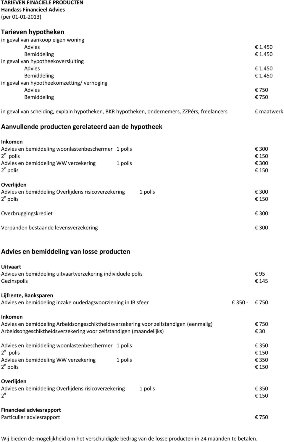 Advies en bemiddeling woonlastenbeschermer 1 polis 300 Advies en bemiddeling WW verzekering 1 polis 300 Overlijden Advies en bemiddeling Overlijdens risicoverzekering 1 polis 300 Overbruggingskrediet