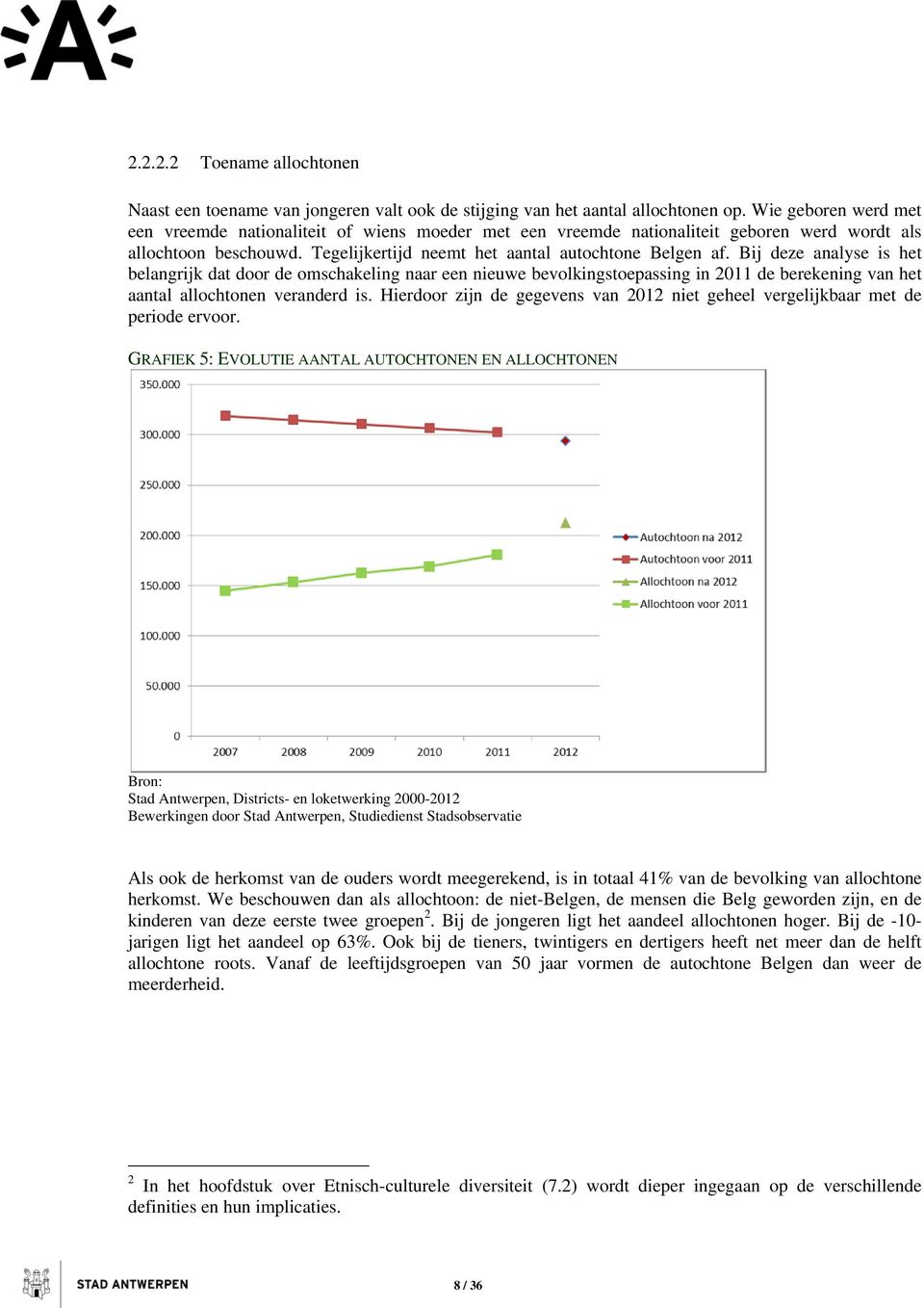 Bij deze analyse is het belangrijk dat door de omschakeling naar een nieuwe bevolkingstoepassing in 2011 de berekening van het aantal allochtonen veranderd is.