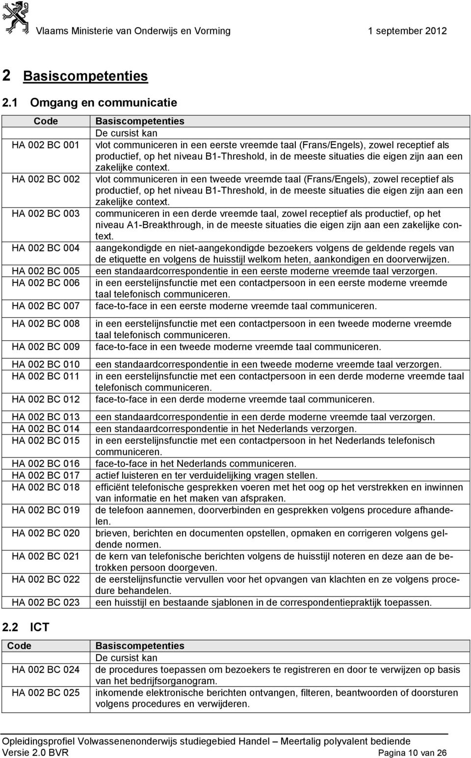 BC 013 HA 002 BC 014 HA 002 BC 015 HA 002 BC 016 HA 002 BC 017 HA 002 BC 018 HA 002 BC 019 HA 002 BC 020 HA 002 BC 021 HA 002 BC 022 HA 002 BC 023 Basiscompetenties vlot communiceren in een eerste