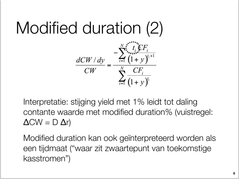 ΔCW = D Δr) Modified duration kan ook geïnterpreteerd worden als