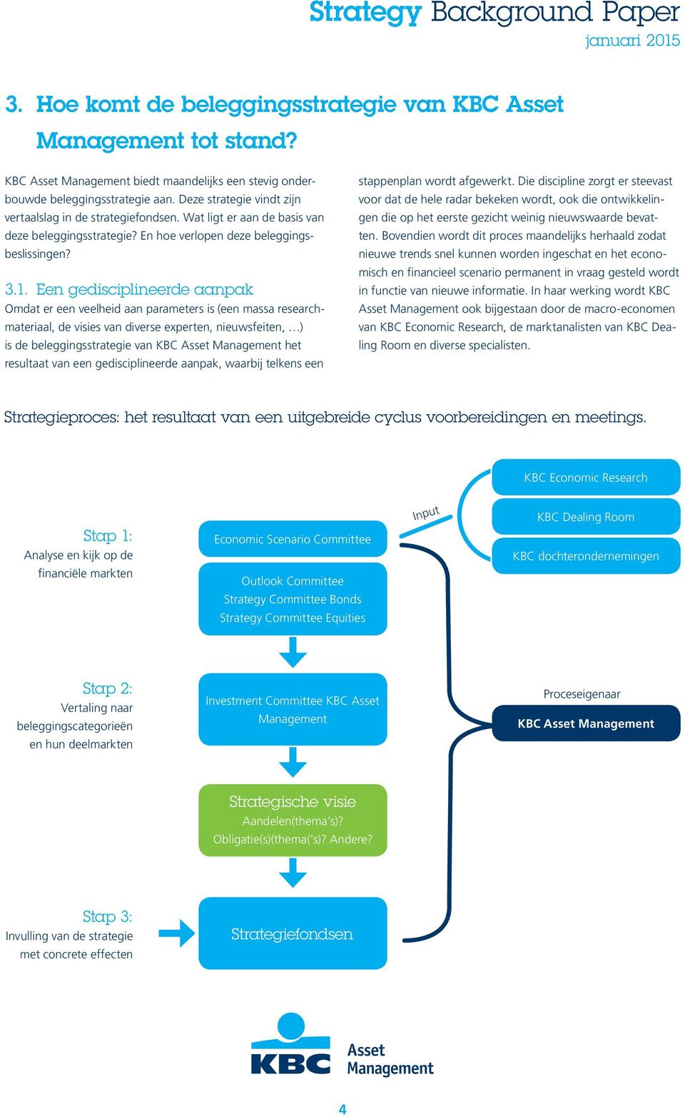 Een gedisciplineerde aanpak Omdat er een veelheid aan parameters is (een massa researchmateriaal, de visies van diverse experten, nieuwsfeiten, ) is de beleggingsstrategie van KBC Asset Management