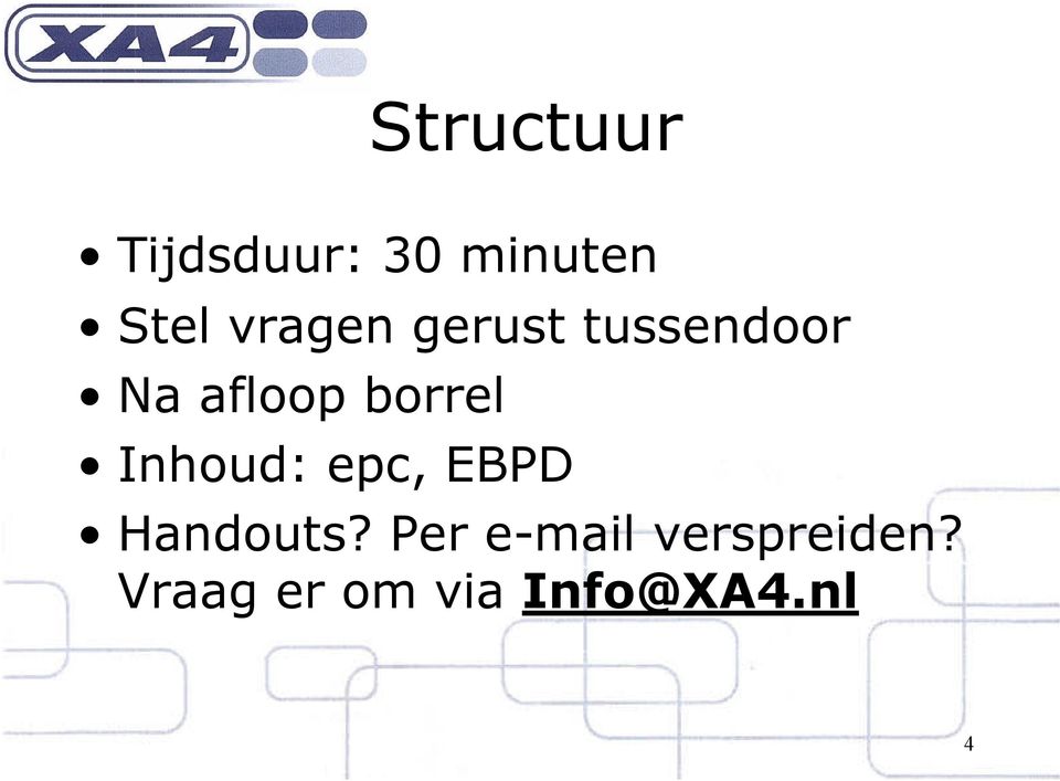 borrel Inhoud: epc, EBPD Handouts?