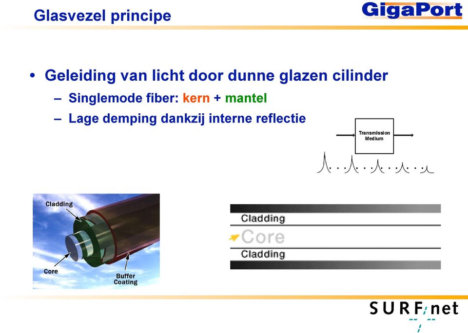 Singlemode fiber: kern + mantel