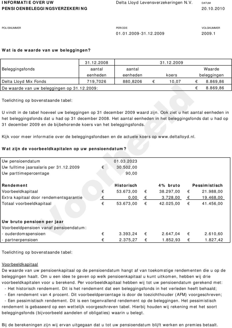 Ook ziet u het aantal eenheden in het beleggingsfonds dat u had op 31 december 2008.