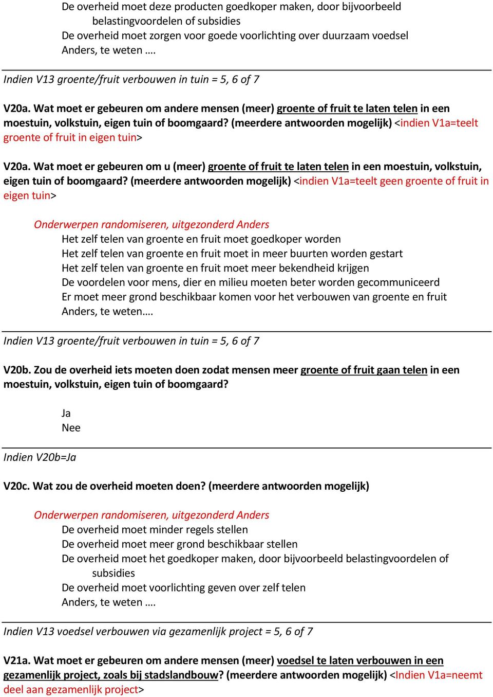 (meerdere antwoorden mogelijk) <indien V1a=teelt groente of fruit in eigen tuin> V20a.
