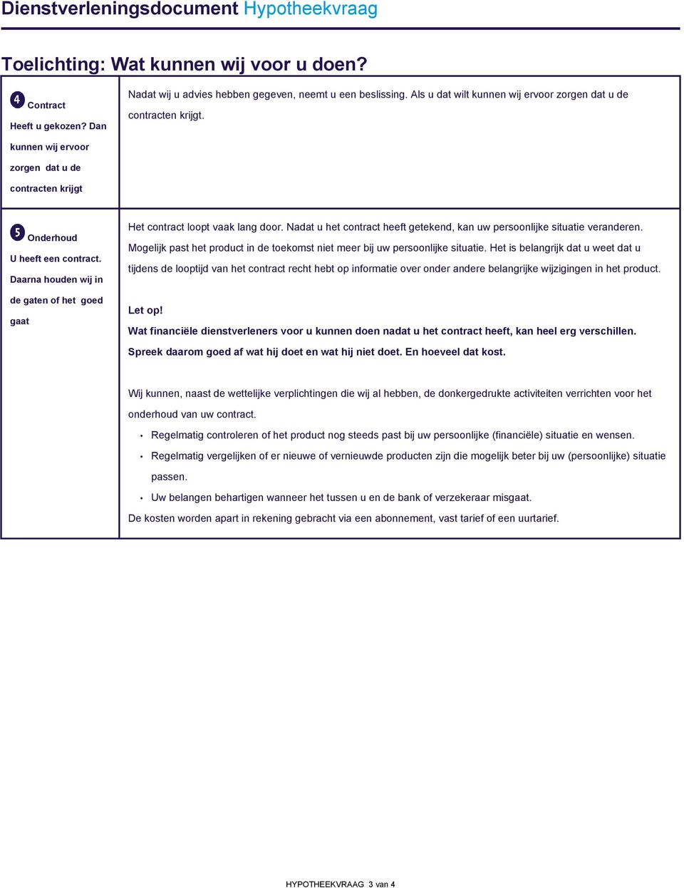 Daarna houden wij in de gaten of het goed gaat Het contract loopt vaak lang door. Nadat u het contract heeft getekend, kan uw persoonlijke situatie veranderen.