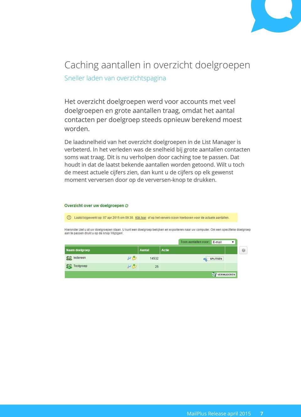 De laadsnelheid van het overzicht doelgroepen in de List Manager is verbeterd. In het verleden was de snelheid bij grote aantallen contacten soms wat traag.