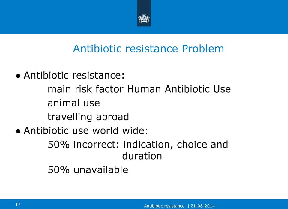Antibiotic use world wide: 50% incorrect: indication, choice