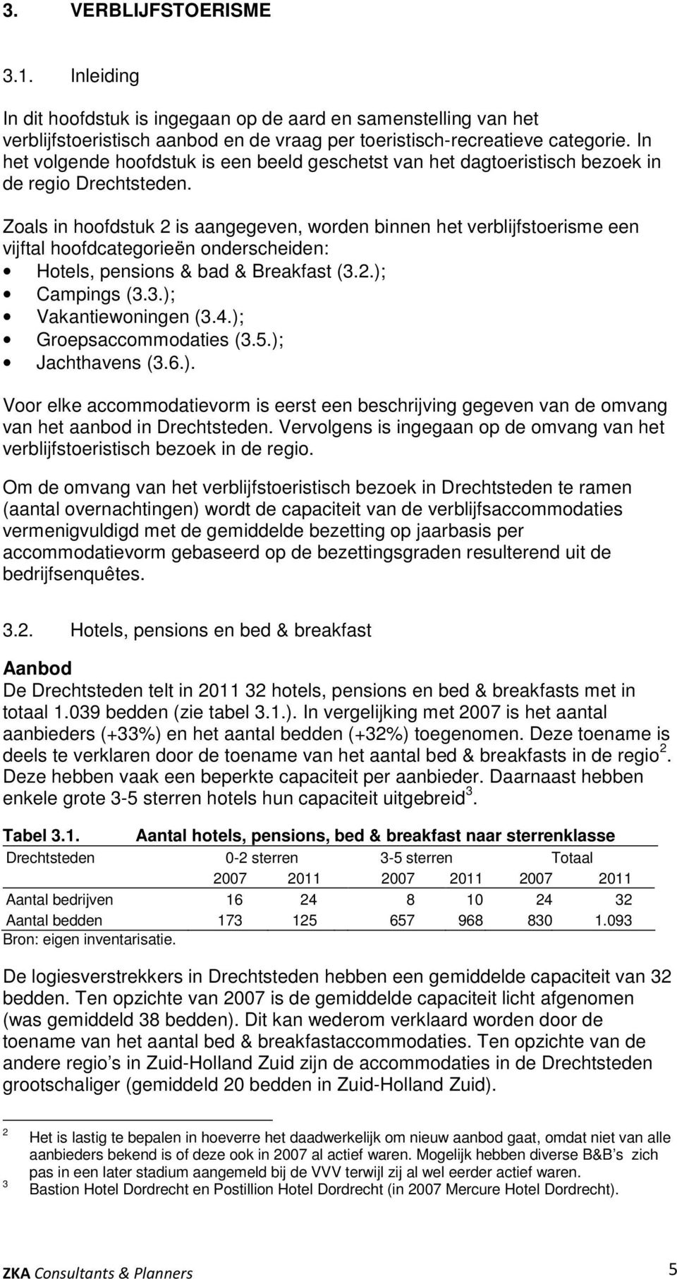 Zoals in hoofdstuk 2 is aangegeven, worden binnen het verblijfstoerisme een vijftal hoofdcategorieën onderscheiden: Hotels, pensions & bad & Breakfast (3.2.); Campings (3.3.); Vakantiewoningen (3.4.