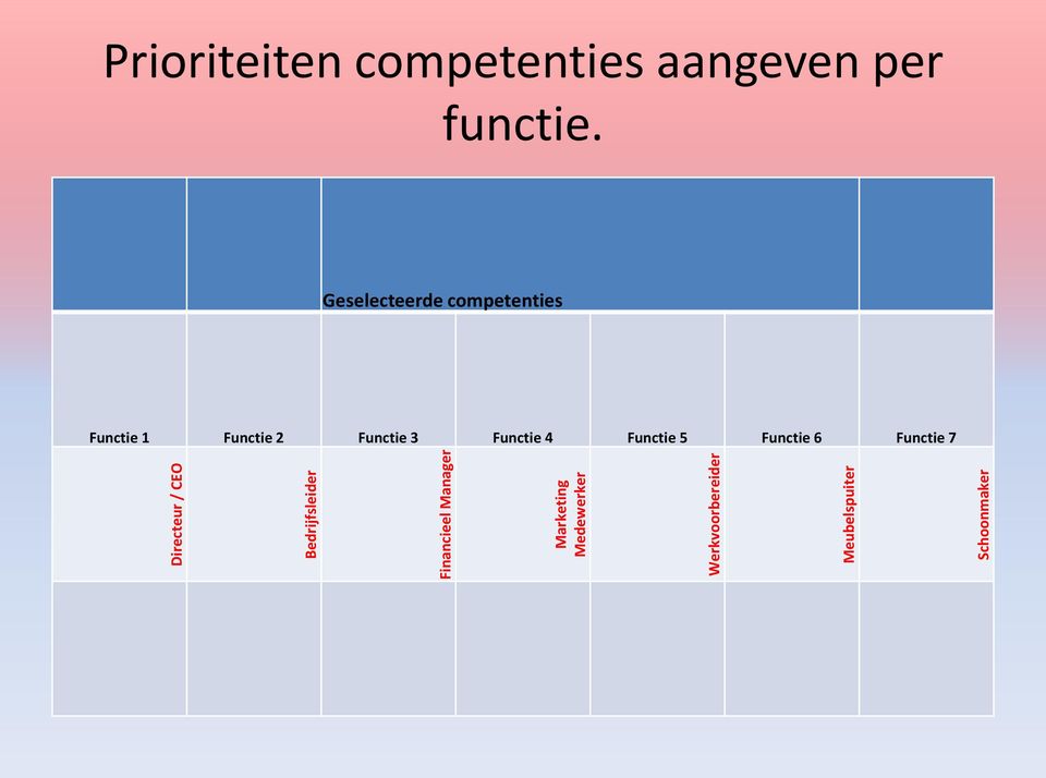 4 Functie 5 Functie 6 Functie 7 Directeur / CEO Bedrijfsleider