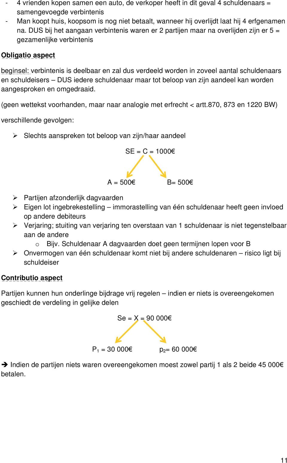 aantal schuldenaars en schuldeisers DUS iedere schuldenaar maar tot beloop van zijn aandeel kan worden aangesproken en omgedraaid. (geen wettekst voorhanden, maar naar analogie met erfrecht < artt.