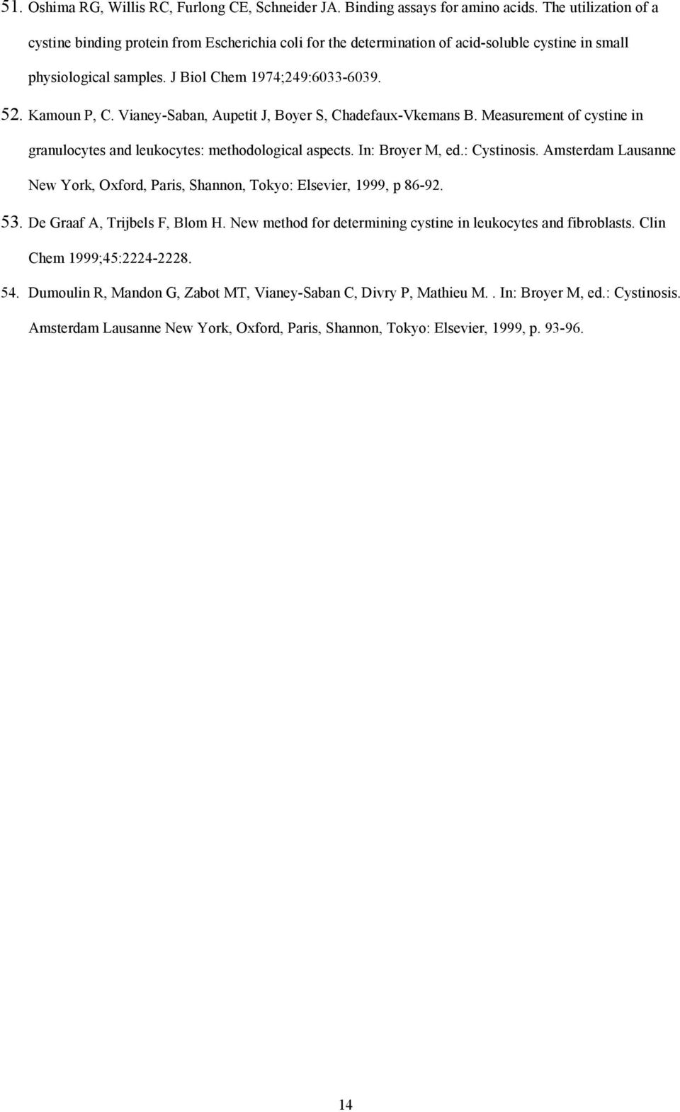 Vianey-Saban, Aupetit J, Boyer S, Chadefaux-Vkemans B. Measurement of cystine in granulocytes and leukocytes: methodological aspects. In: Broyer M, ed.: Cystinosis.