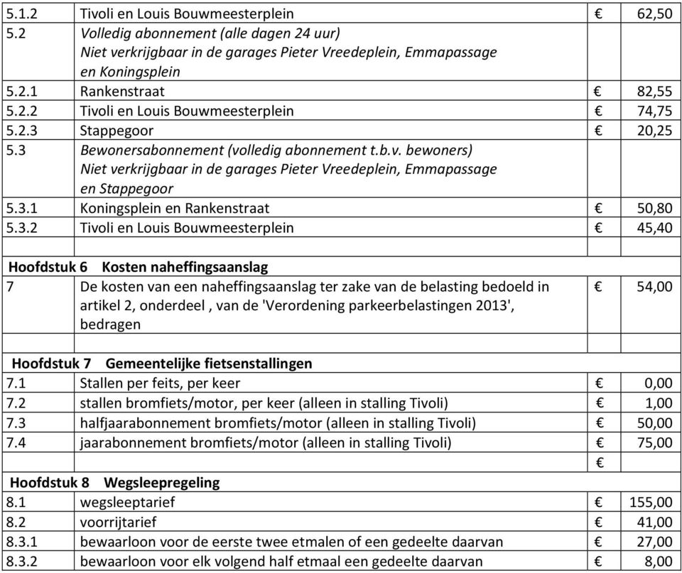 3.2 Tivoli en Louis Bouwmeesterplein 45,40 Hoofdstuk 6 Kosten naheffingsaanslag 7 De kosten van een naheffingsaanslag ter zake van de belasting bedoeld in artikel 2, onderdeel, van de 'Verordening