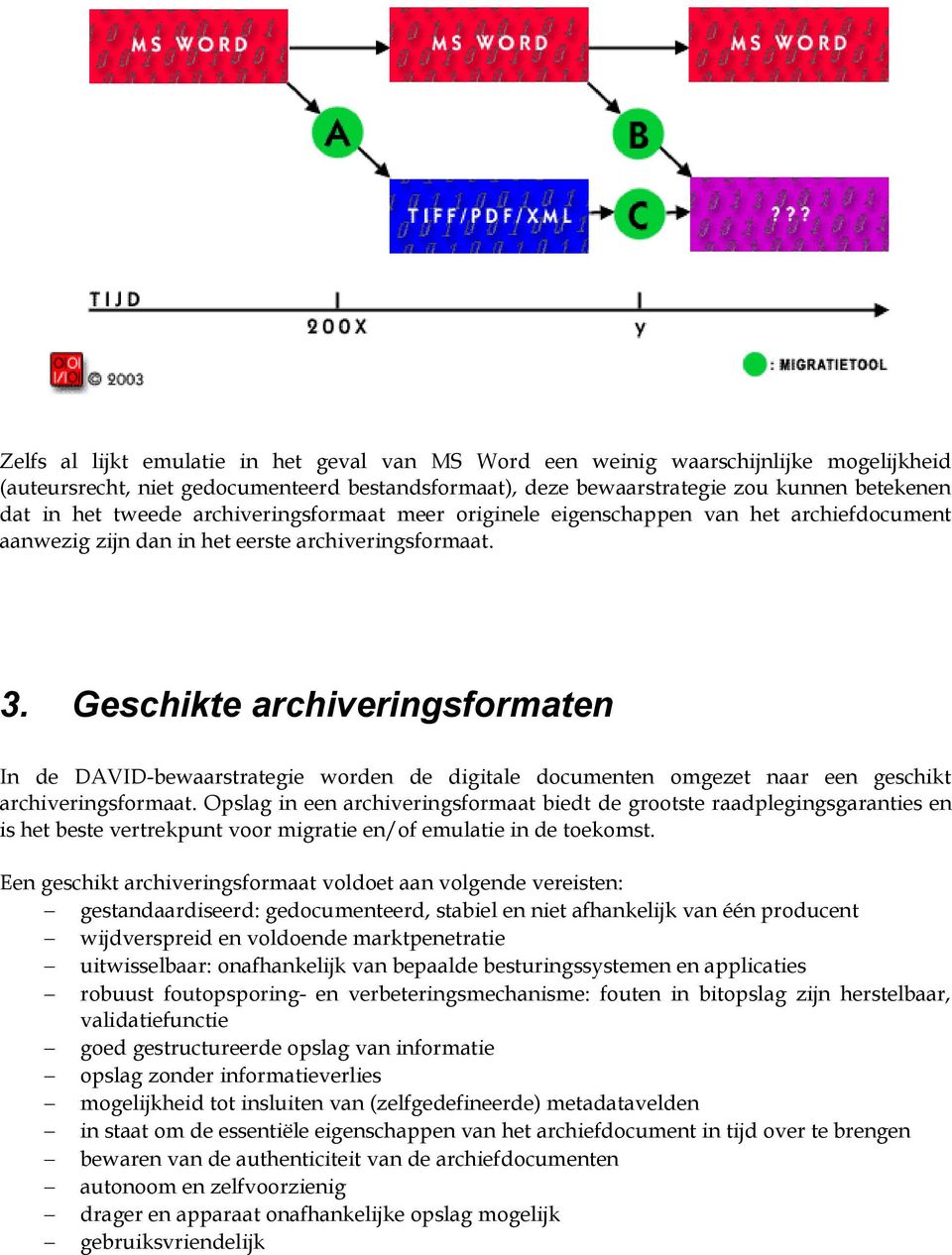 Geschikte archiveringsformaten In de DAVID-bewaarstrategie worden de digitale documenten omgezet naar een geschikt archiveringsformaat.