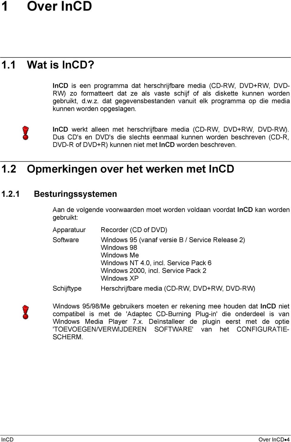 2 Opmerkingen over het werken met 1.2.1 Besturingssystemen Aan de volgende voorwaarden moet worden voldaan voordat kan worden gebruikt: Apparatuur Recorder (CD of DVD) Software Windows 95 (vanaf