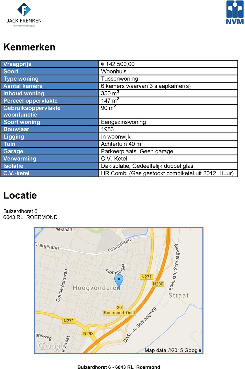 oppervlakte 147 m 2 Gebruiksoppervlakte 90 m 2 woonfunctie Soort woning Eengezinswoning Bouwjaar 1983 Ligging In woonwijk