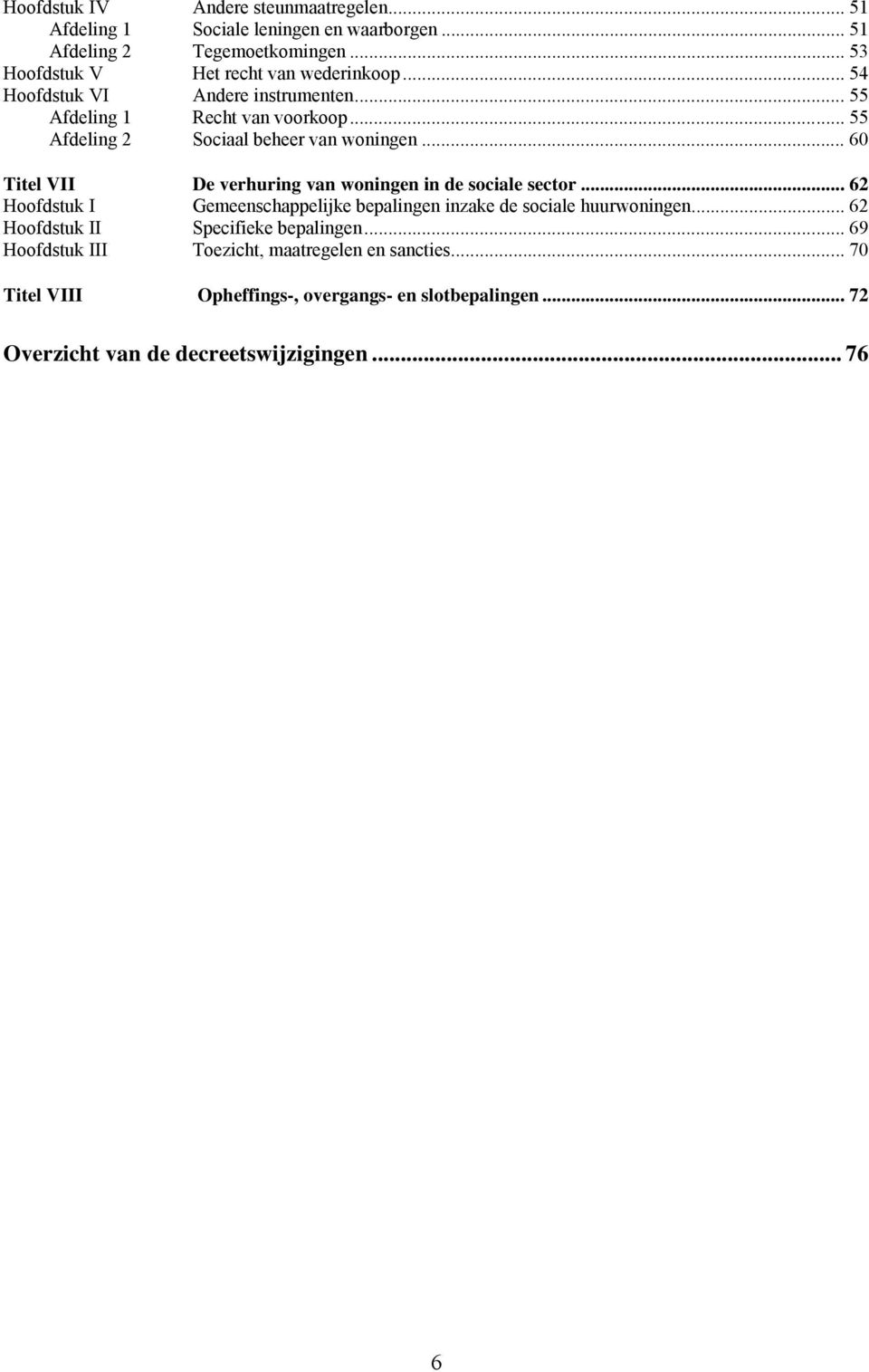 .. 55 Afdeling 2 Sociaal beheer van woningen... 60 Titel VII De verhuring van woningen in de sociale sector.