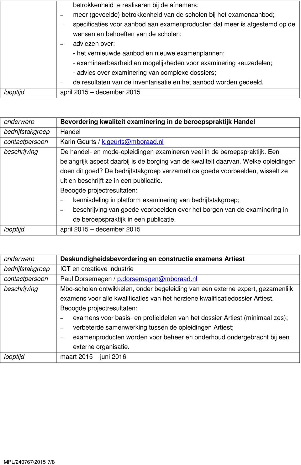 dossiers; de resultaten van de inventarisatie en het aanbod worden gedeeld.