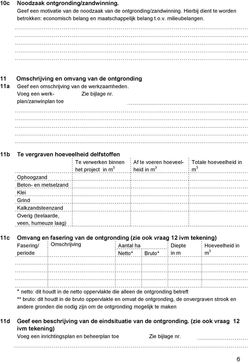 toe 11b Te vergraven hoeveelheid delfstoffen Te verwerken binnen het project in m 3 phoogzand Beton- en metselzand Klei Grind Kalkzandsteenzand verig (teelaarde, veen, humeuze laag) Af te voeren