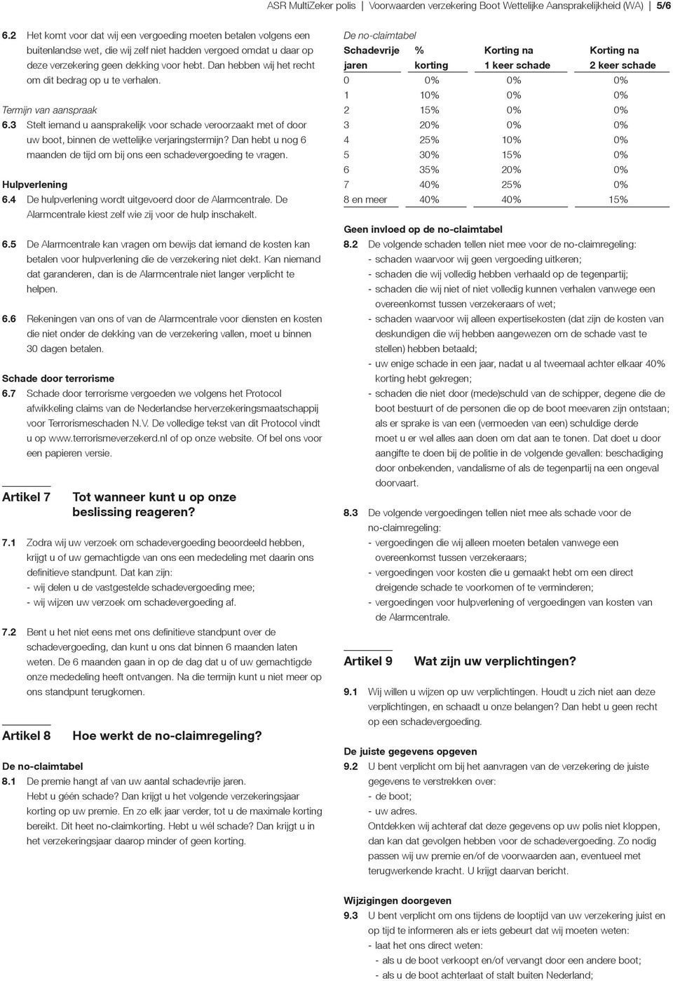 Dan hebben wij het recht om dit bedrag op u te verhalen. Termijn van aanspraak 6.3 Stelt iemand u aansprakelijk voor schade veroorzaakt met of door uw boot, binnen de wettelijke verjaringstermijn?