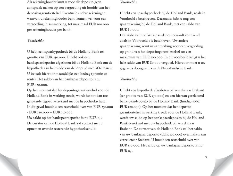 Voorbeeld 1 U hebt een spaarhypotheek bij de Holland Bank ter grootte van EUR 250.000.