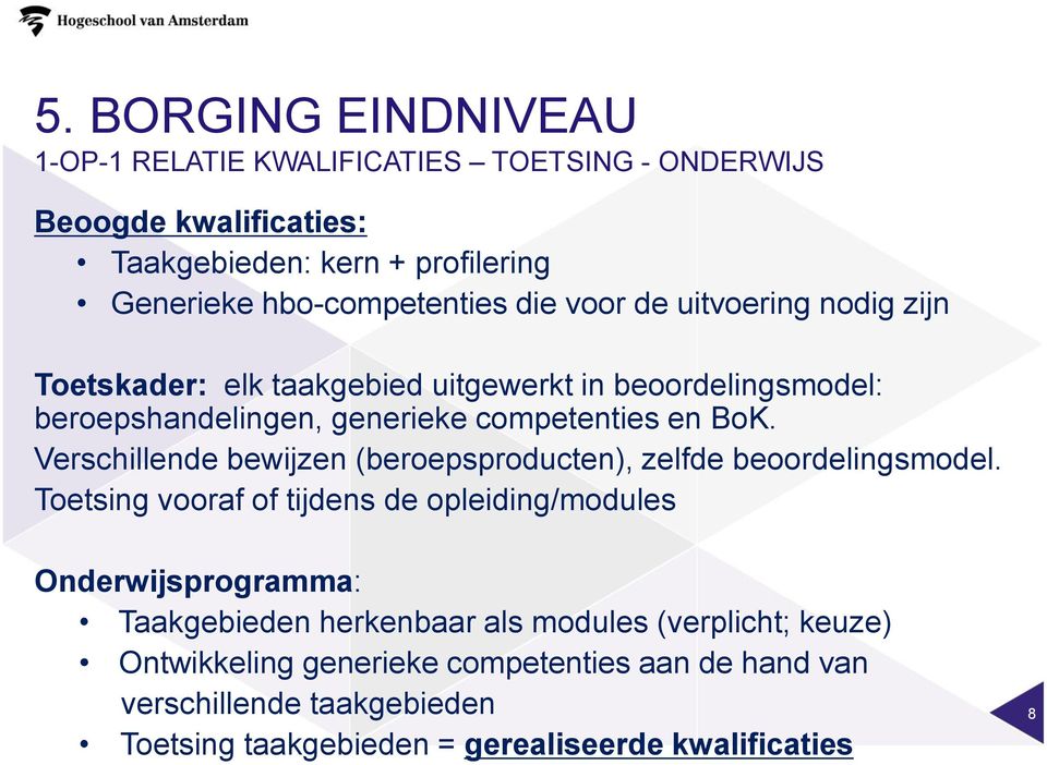 Verschillende bewijzen (beroepsproducten), zelfde beoordelingsmodel.