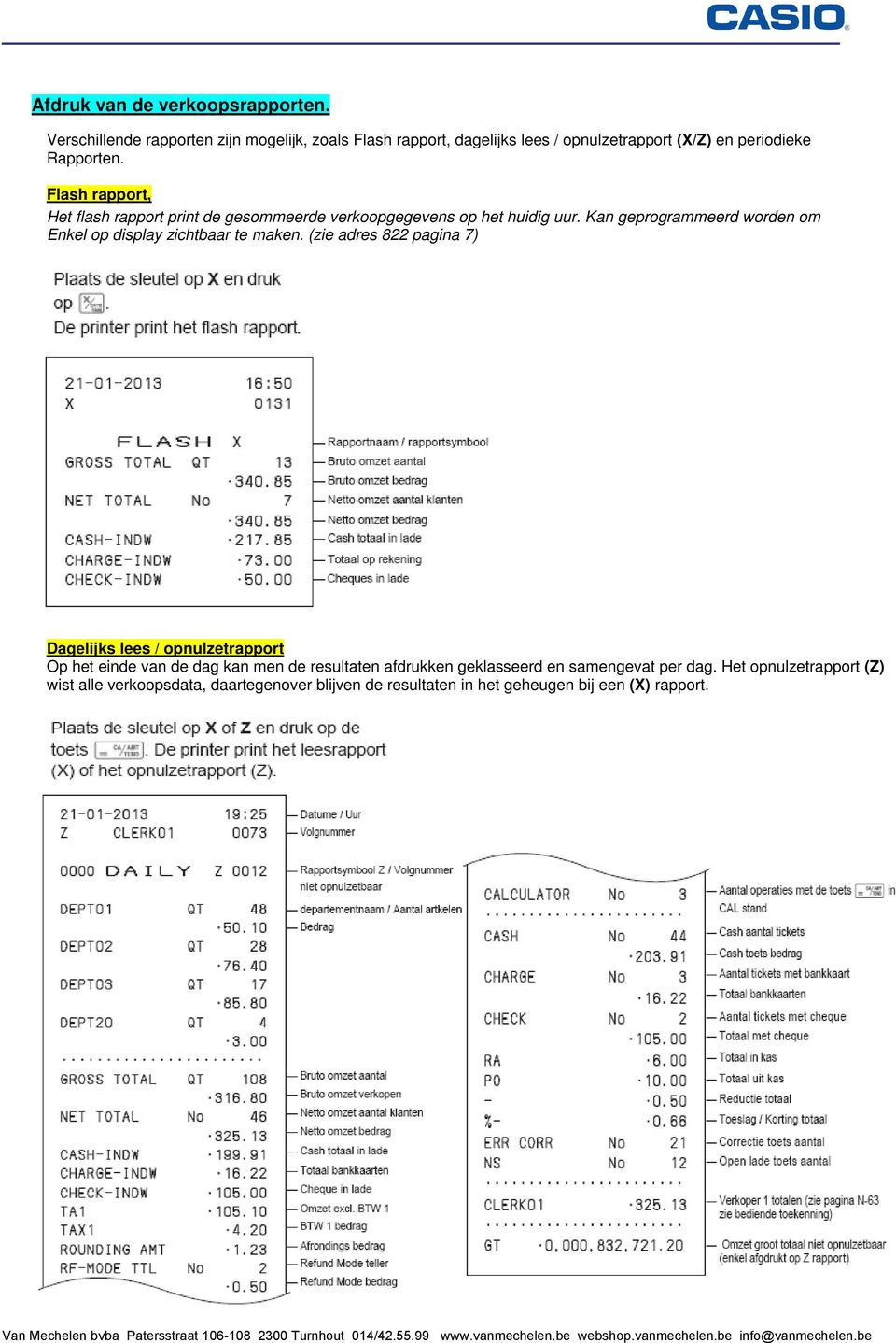 Flash rapport, Het flash rapport print de gesommeerde verkoopgegevens op het huidig uur.