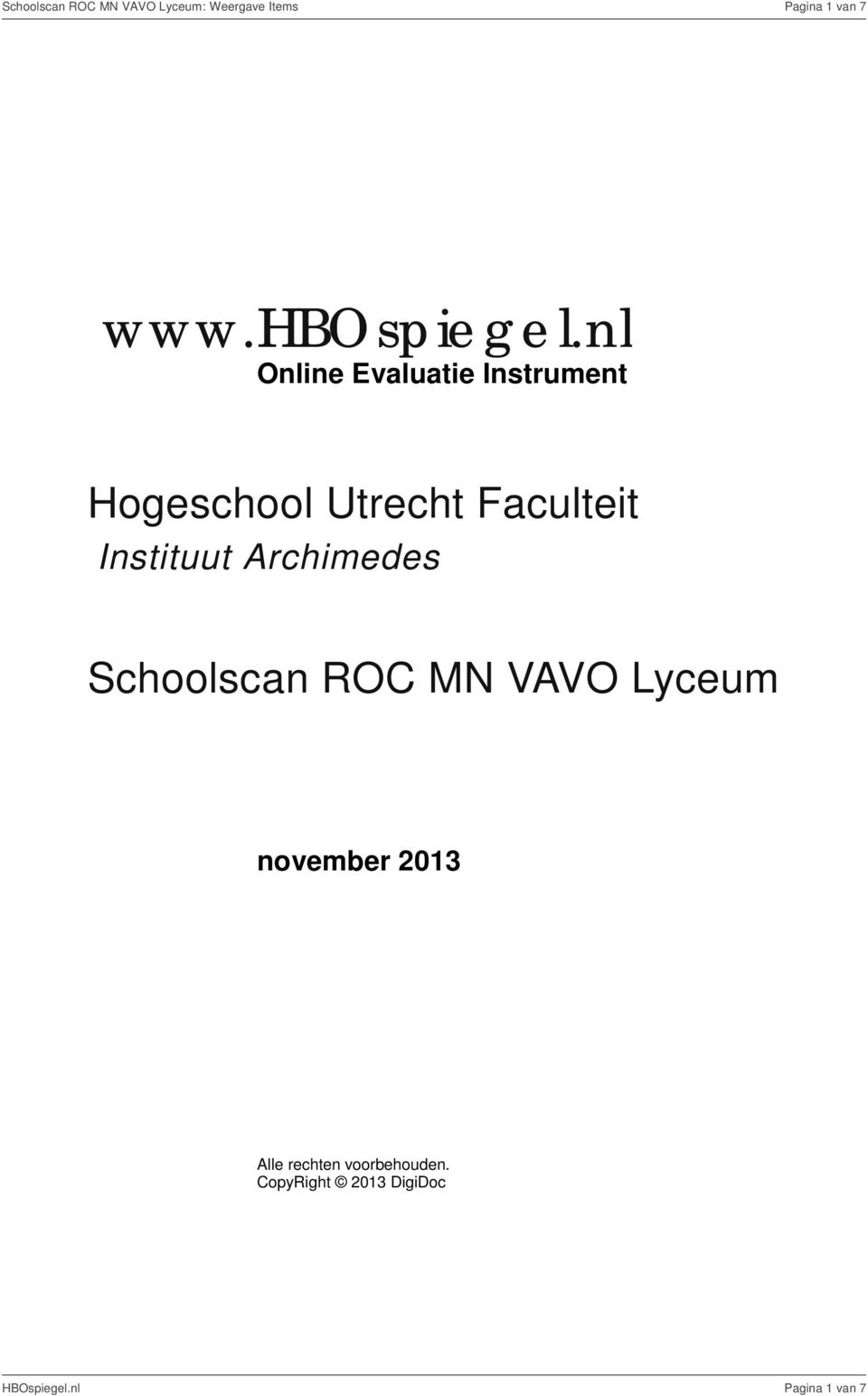 l Olie Evaluatie Istrumet Hogeschool Utrecht Faculteit Istituut