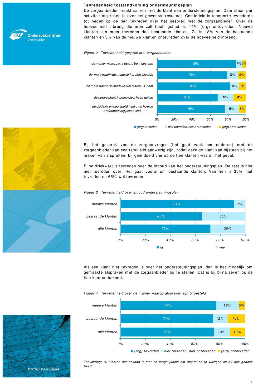 Nieuwe klanten zijn meer tevreden dan bestaande klanten. Zo is 18% van de bestaande klanten en 3% van de nieuwe klanten ontevreden over de hoeveelheid inbreng.