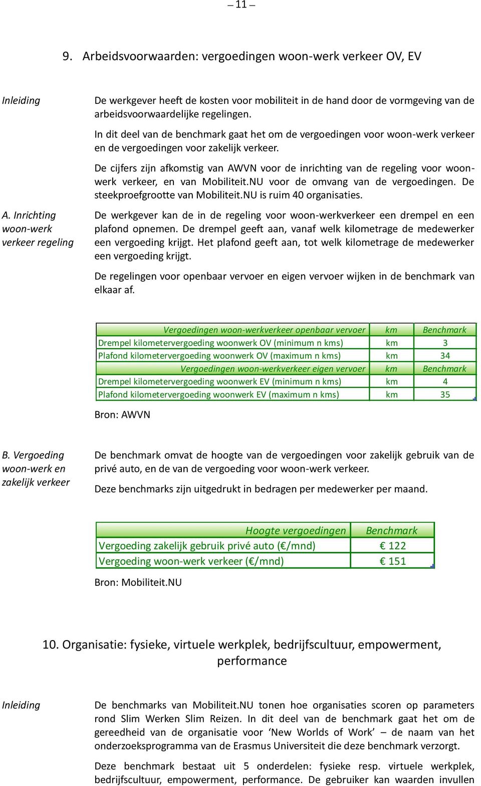 In dit deel van de benchmark gaat het om de vergoedingen voor woon-werk verkeer en de vergoedingen voor zakelijk verkeer.