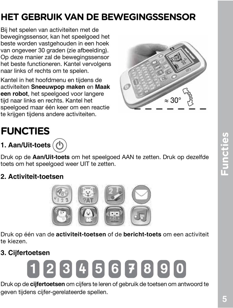 Kantel in het hoofdmenu en tijdens de activiteiten Sneeuwpop maken en Maak een robot tijd naar links en rechts.