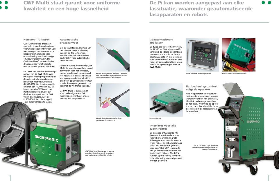 De CWF Multi heeft automati-sche draadaanvoer vanaf haspels met of zonder puls op het draad.