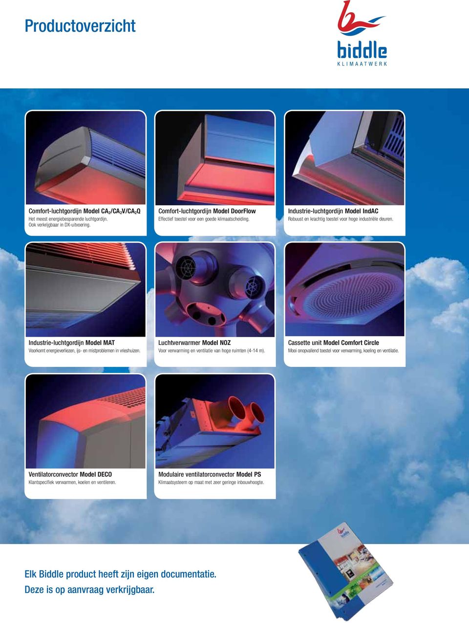 Industrie-luchtgordijn Model MAT Voorkomt energieverliezen, ijs- en mistproblemen in vrieshuizen. Luchtverwarmer Model NOZ Voor verwarming en ventilatie van hoge ruimten (4-14 m).