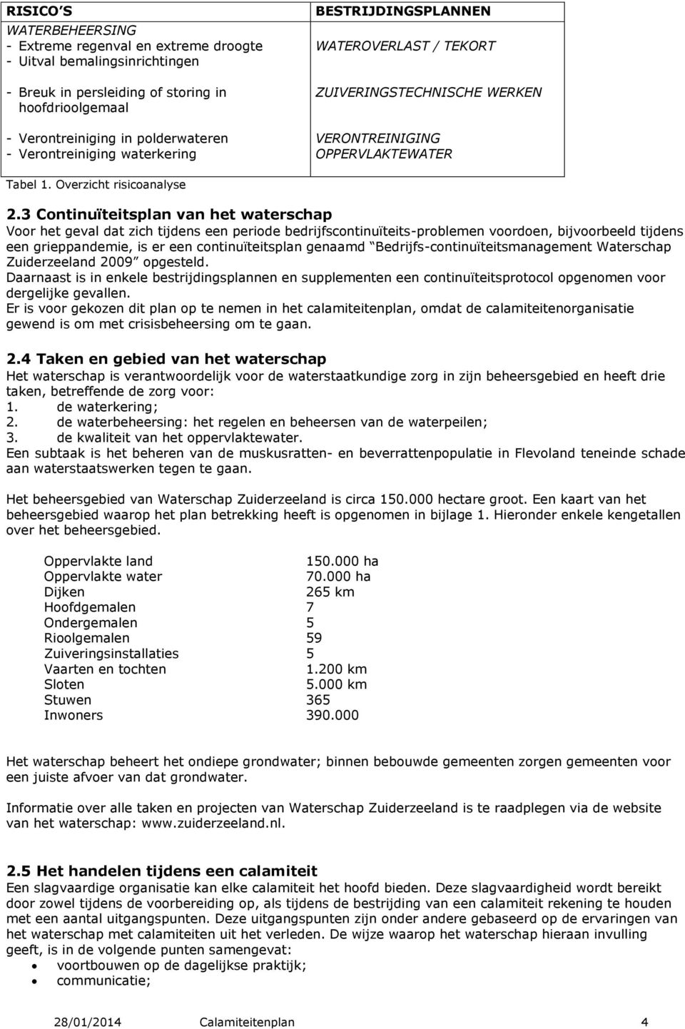 3 Continuïteitsplan van het waterschap Voor het geval dat zich tijdens een periode bedrijfscontinuïteits-problemen voordoen, bijvoorbeeld tijdens een grieppandemie, is er een continuïteitsplan