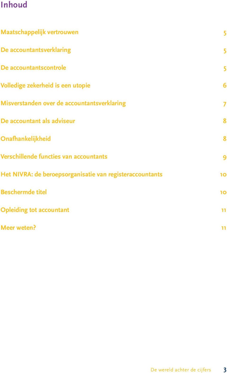 Onafhankelijkheid 8 Verschillende functies van accountants 9 Het NIVRA: de beroepsorganisatie van