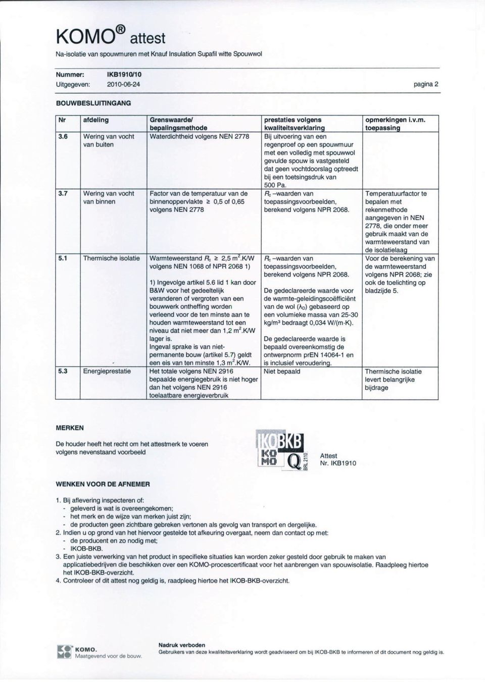 optreedt bij een toetsingsdruk van 500 Pa. 3.