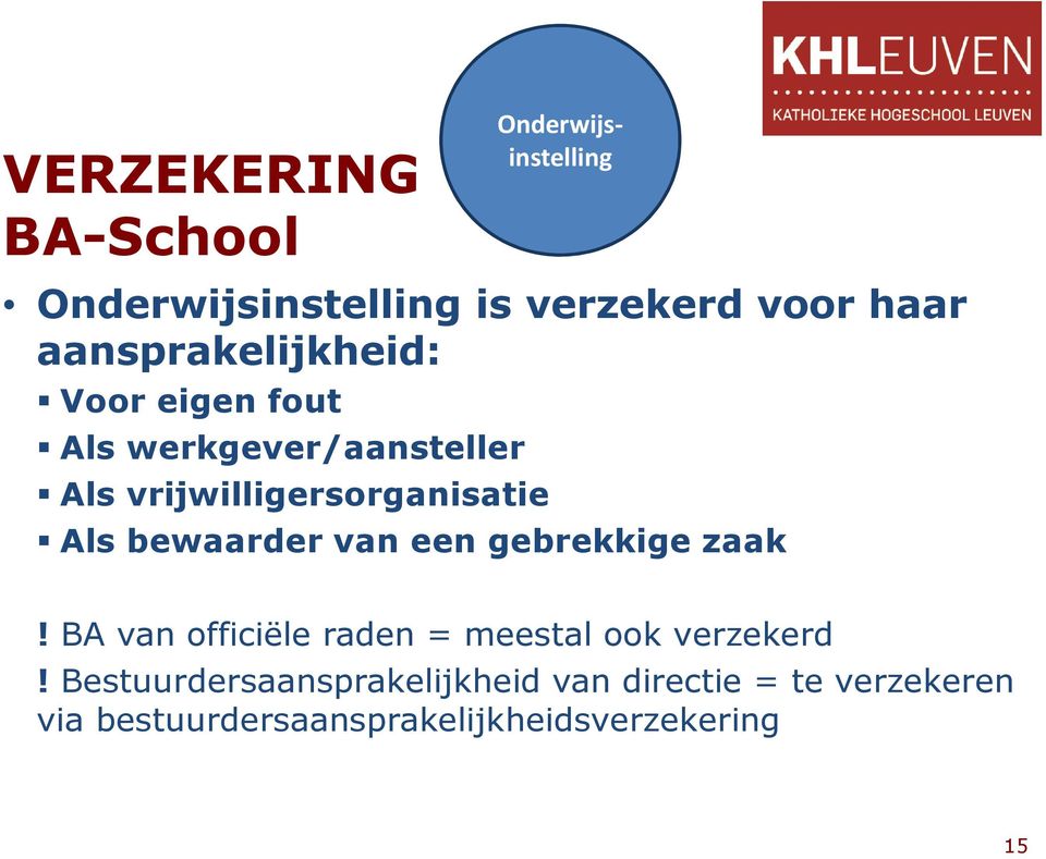 Als bewaarder van een gebrekkige zaak! BA van officiële raden = meestal ook verzekerd!