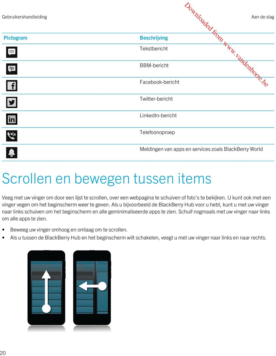 Als u bijvoorbeeld de BlackBerry Hub voor u hebt, kunt u met uw vinger naar links schuiven om het beginscherm en alle geminimaliseerde apps te zien.