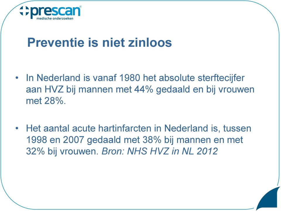 28%. Het aantal acute hartinfarcten in Nederland is, tussen 1998 en